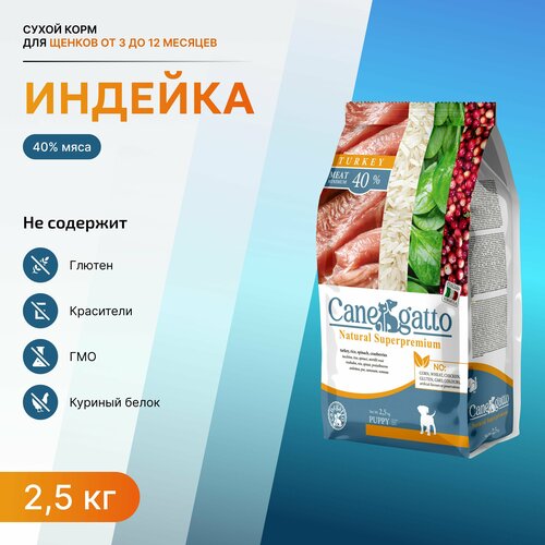 Корм сухой для щенков всех пород CANEGATTO с индейкой 2,5 кг.