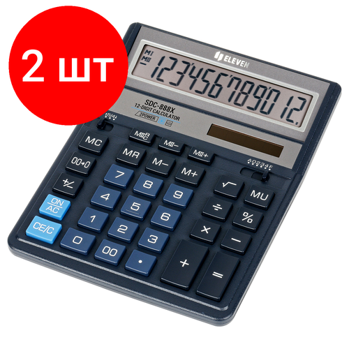 Комплект 2 шт, Калькулятор настольный Eleven SDC-888X-BL, 12 разрядов, двойное питание, 158*203*31мм, синий