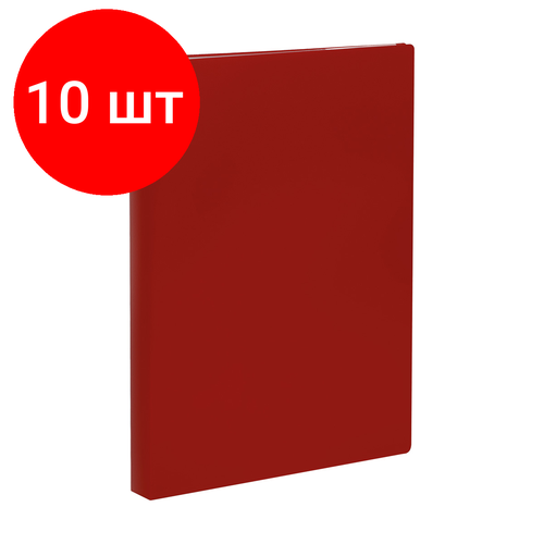 Комплект 10 шт, Папка со 100 вкладышами СТАММ А4, 30мм, 600мкм, пластик, красная