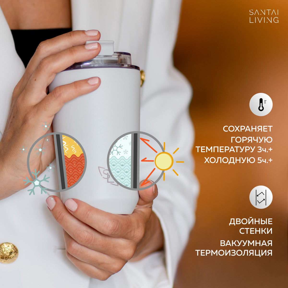 Термокружка, термос Santai Living для кофе Coffer M 360мл, белая - фотография № 5