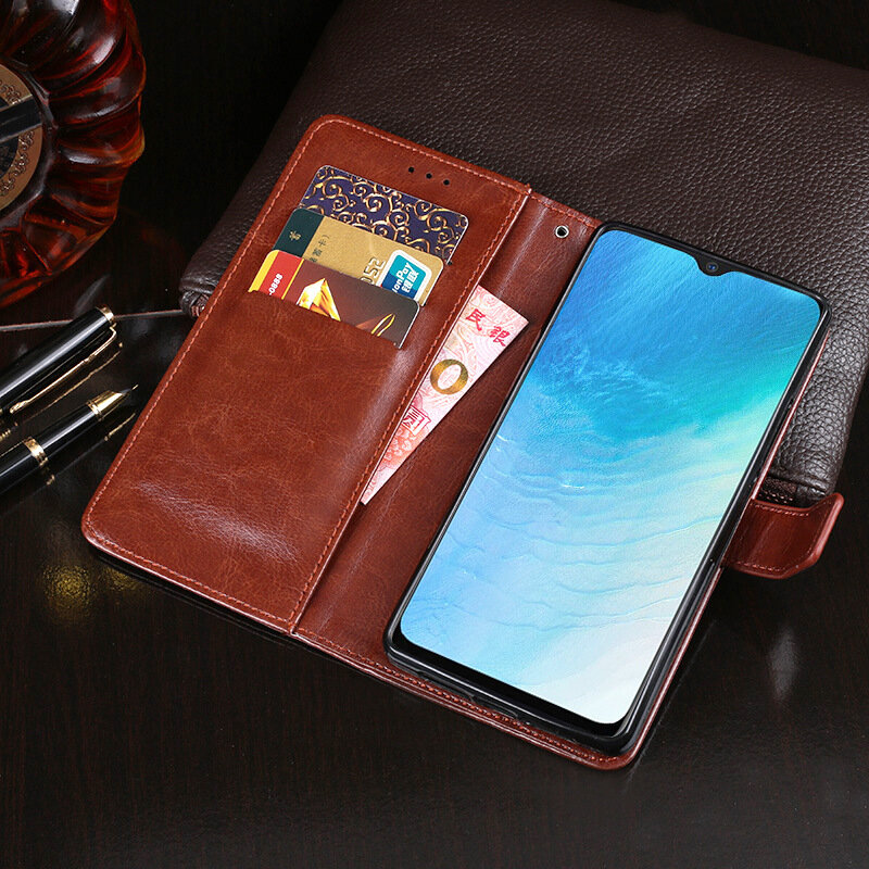 Чехол-книжка MyPads для Vivo Y19 из качественной импортной кожи с подставкой застёжкой и визитницей коричневый — фото 1