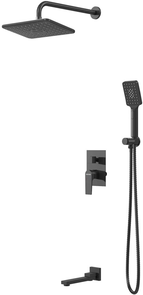 Душевой комплект Grossman Classic 501. K35.04.210 290x190 мм со смесителем черный матовый
