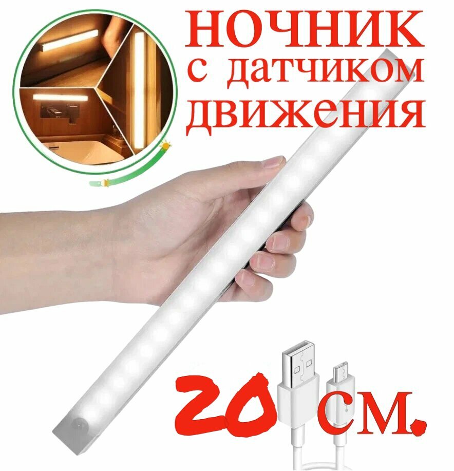 Светодиодная панель с датчиком движения и аккумулятором, 20 см