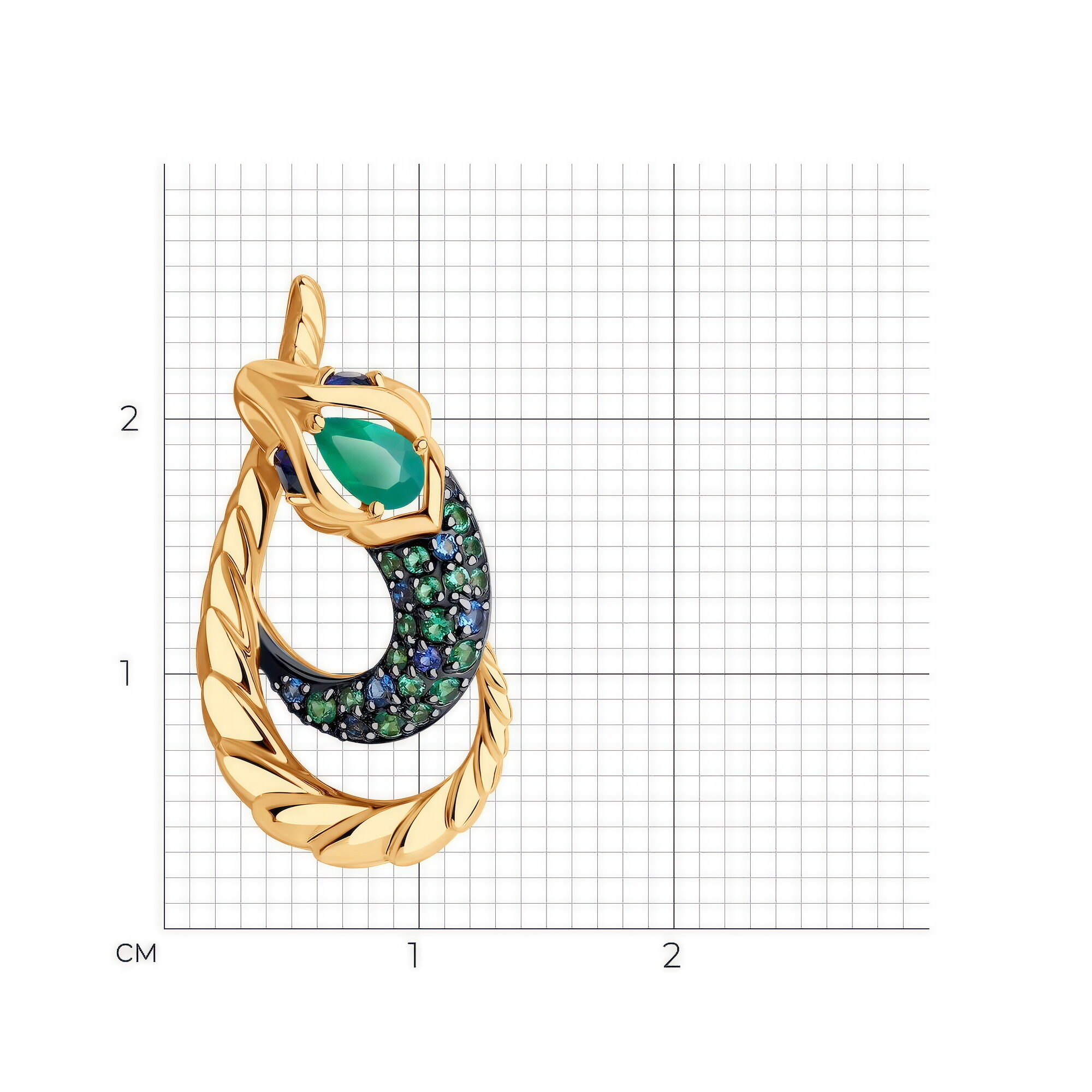 Подвеска Diamant online, красное золото, 585 проба, фианит, агат, размер 2.4 см., синий, бирюзовый — фото 1