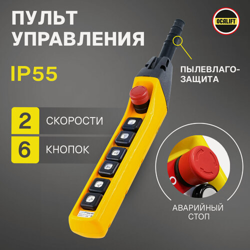 Изображение товара Пульт управления для промышленных тельферов 6 кнопками 2 скорости, стоп, ключ, IP55 (без кабеля)