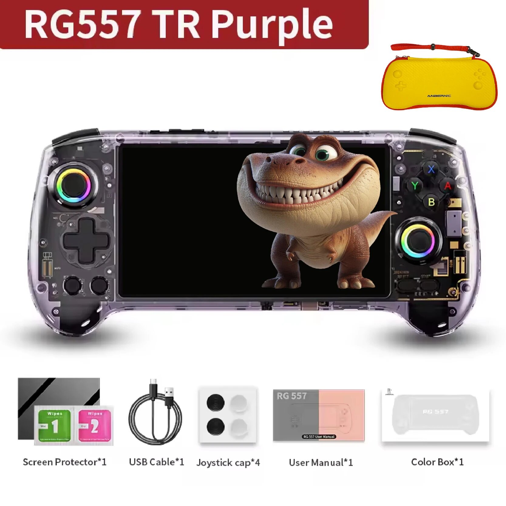 ANBERNIC RG557 Портативная портативная игровая консоль 5,48 дюйма AMOLED-экран, размеры Android 14, RG557, игровые консоли PS2, подарок для мальчика, TR purple and bag, 256G only 160 ps2