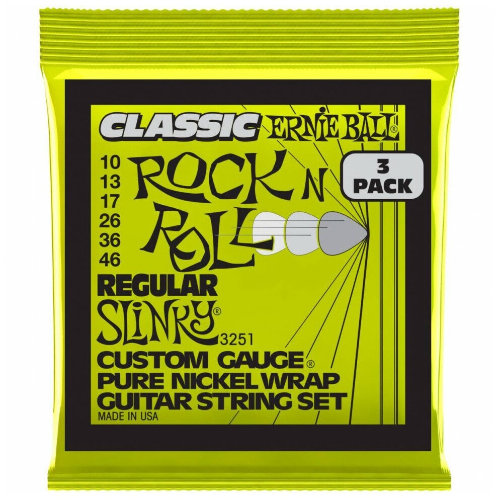 ERNIE BALL 3251 Pure Classic RnR Slinky Regular 3 Pack 10-46 - Струны для электрогитары Эрни Болл