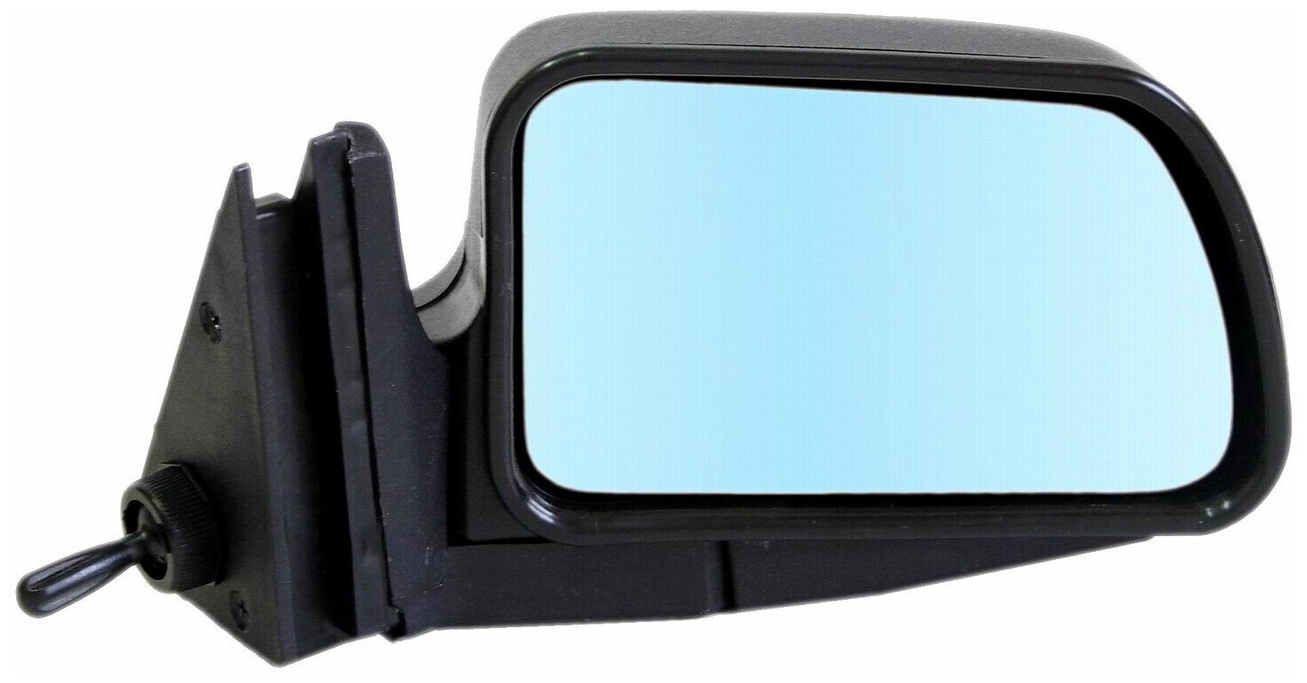 Зеркало боковое правое для ВАЗ-2104, 2105, 2107, модель Р-5 Г с тросовым приводом регулировки, с сферическим противоослепляющим отражателем голубого тона.