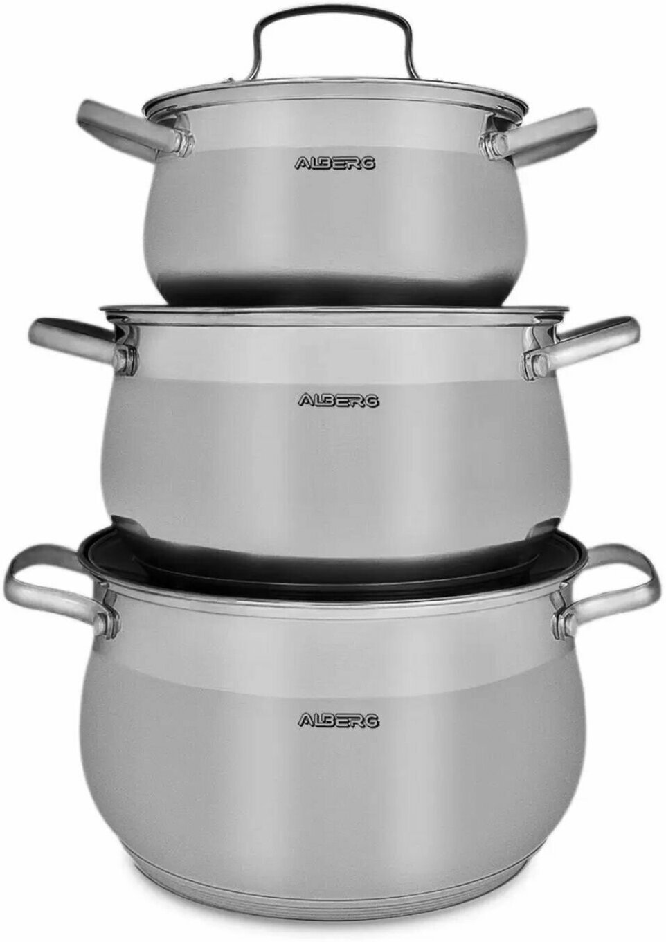 Набор кастрюль ALBERG AL-2002, посуда для приготовления из нержавеющей стали, 6 предметов - фотография № 1