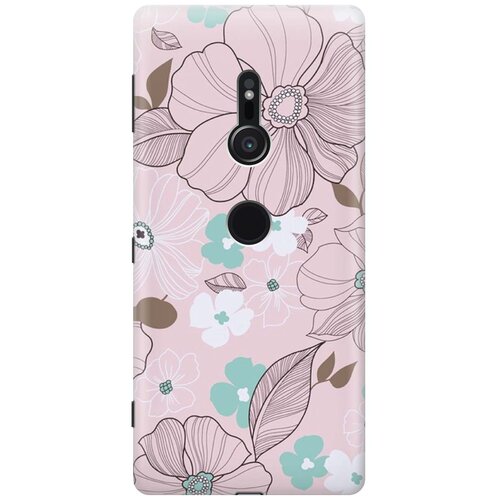 фото Re:pa накладка transparent для sony xperia xz2 с принтом "розовые цветы"