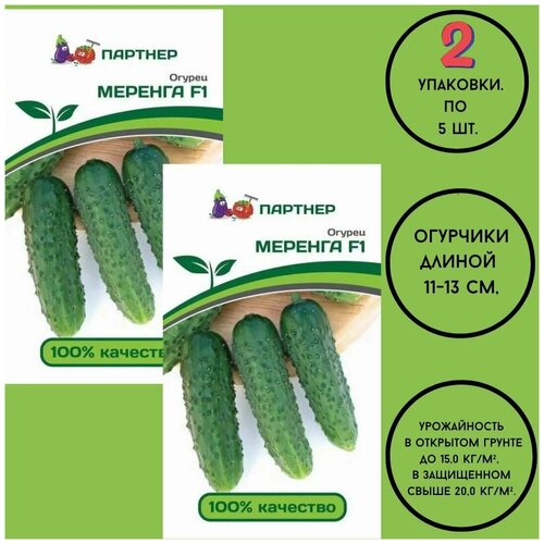 Семена огурцов: меренга F1 (5ШТ)/ агрофирма партнер/ 2 упаковки по 5 семян семена огурцов бьёрн f1 5шт агрофирма партнер 2 упаковки по 5 семян
