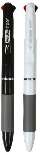 Ручка шариковая автоматическая 3-х цветная, стержень 0,8мм микс, с резиновым держателем