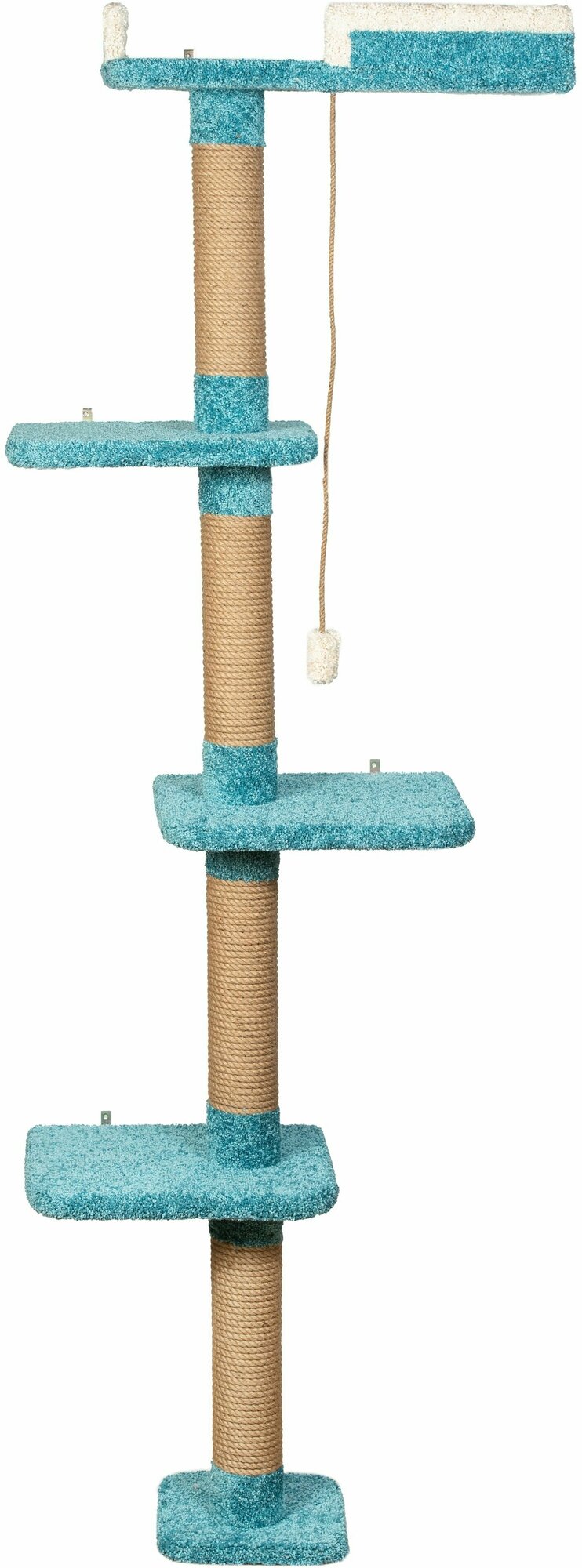 Высокая когтеточка-столбик с лежанкой для кошки угловая"Прыгун" бирюзовый - фотография № 1