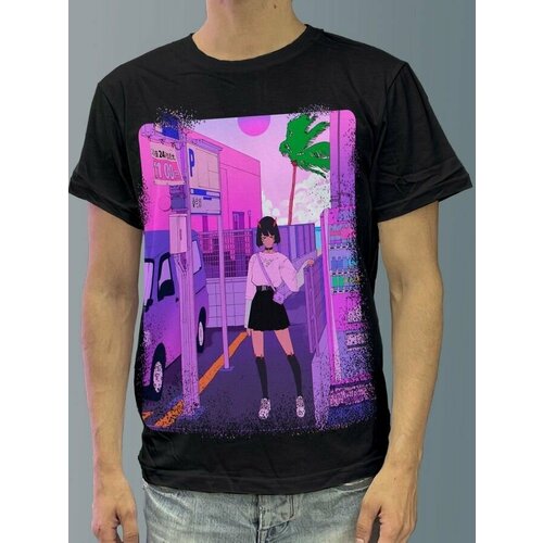 фото Футболка мужская черная из хлопка с dtf рисунком vaporwave - 3550 будь на стиле