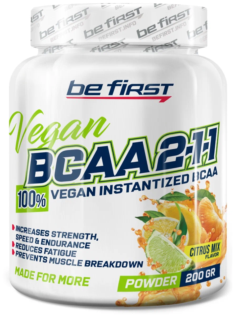 Аминокислоты Be First BCAA 2:1:1 VEGAN instantized powder 200 гр, цитрусовый микс