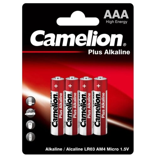 Батарейка Camelion AAA/LR 03 Plus Alkaline BL-4 1.5В(4 шт в уп.), 1 шт. батарейка 1 5в емкость 2700ма ч camelion lr 6 plus alkaline bl 2