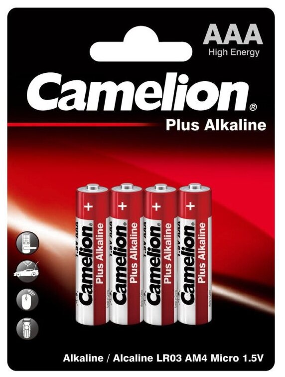 Батарейки Camelion AAA/LR 03 Plus Alkaline BL-4 1.5В(4 шт в уп.)