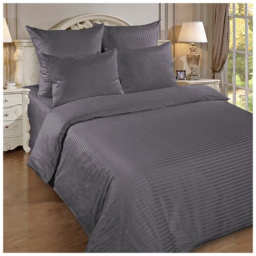 фото Постельное белье страйп сатин серый 1,5 спальное ivselena