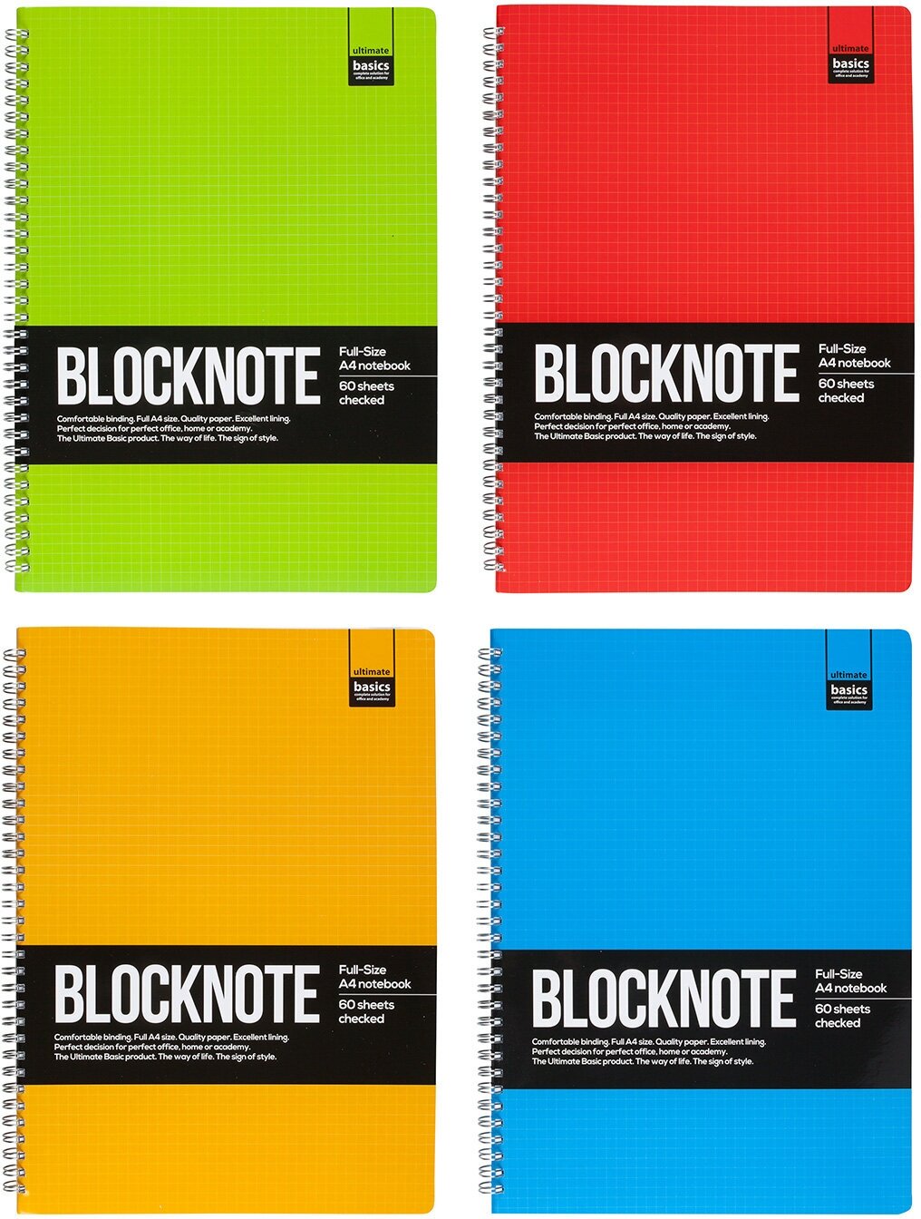 Блокнот Альт, А4 (220 х 297 мм), "ULTIMATE BASICS ACTIVE BOOK" голубой, красный, лимонный, салатовый 60 л, Арт. 3-60-483