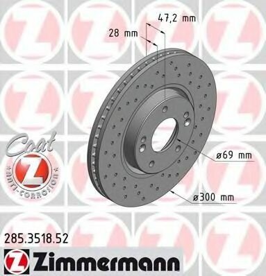 Диск тормозной HYUNDAI / KIA SPORT Coat Z, 285351852 ZIMMERMANN 285.3518.52