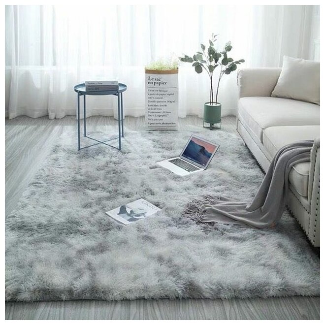 Ковер мягкий-пушистый, Fluffy Carpet 160х80 , светло-серый. - фотография № 5