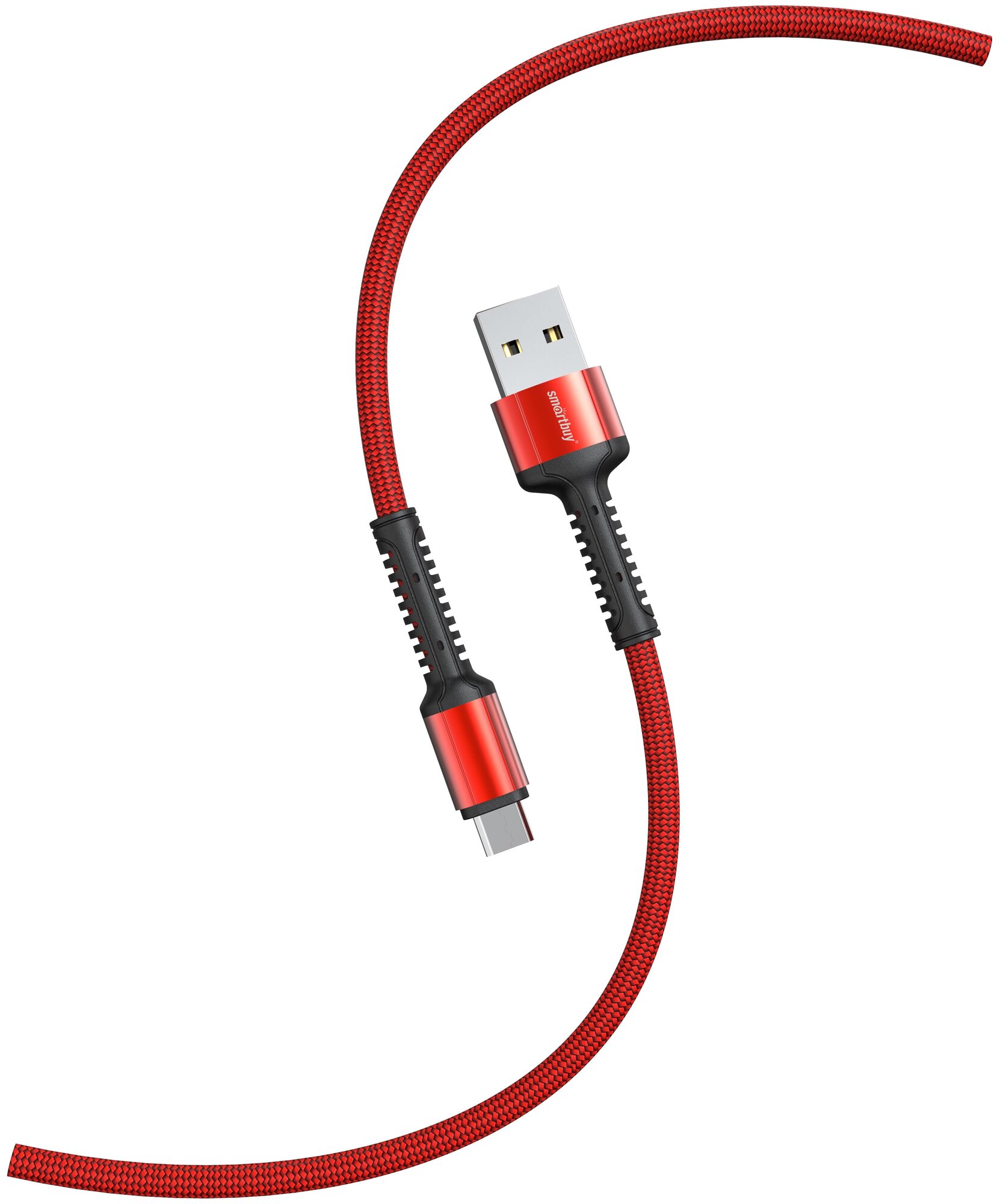 Кабель для зарядки и передачи данных S26 MicroUSB красный, 3 А, QC, нейл,1 м, Smartbuy (iK-12-S26r)