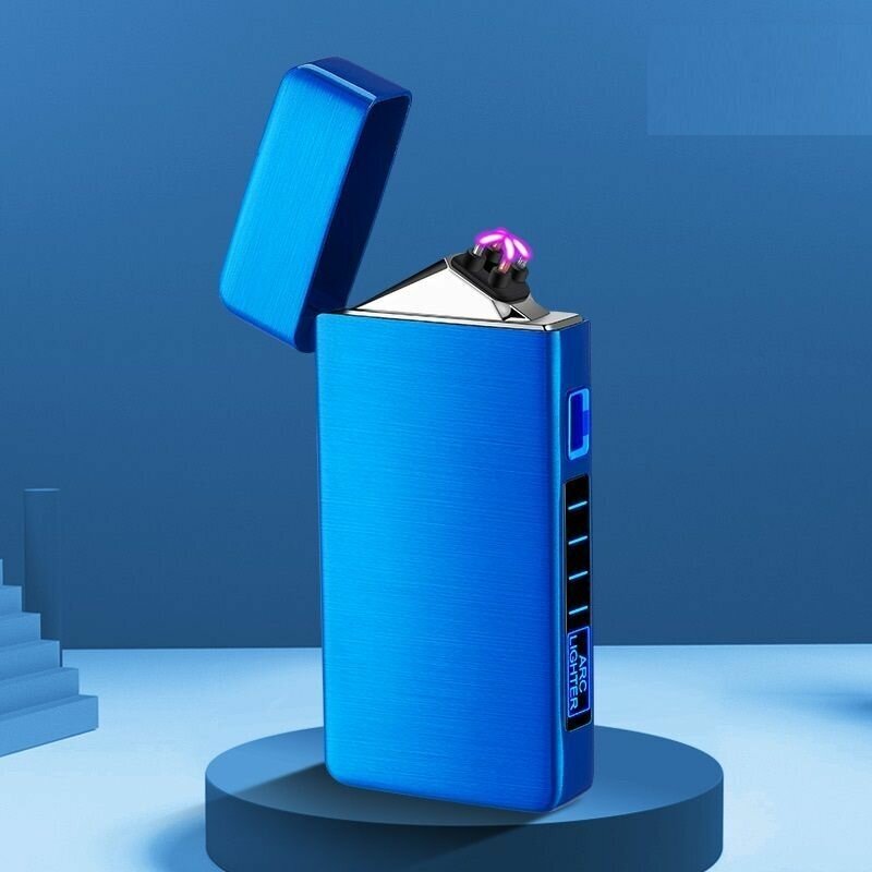 Зажигалка электронная подарочная импульсная, USB, синий - фотография № 2