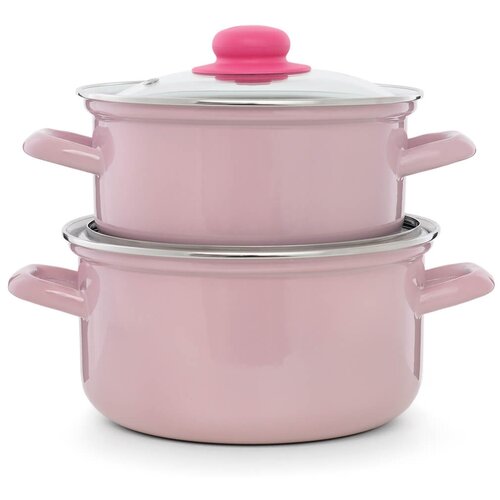 фото Набор посуды розово-сиреневый 2,0+3,0 л 4 пр эстет