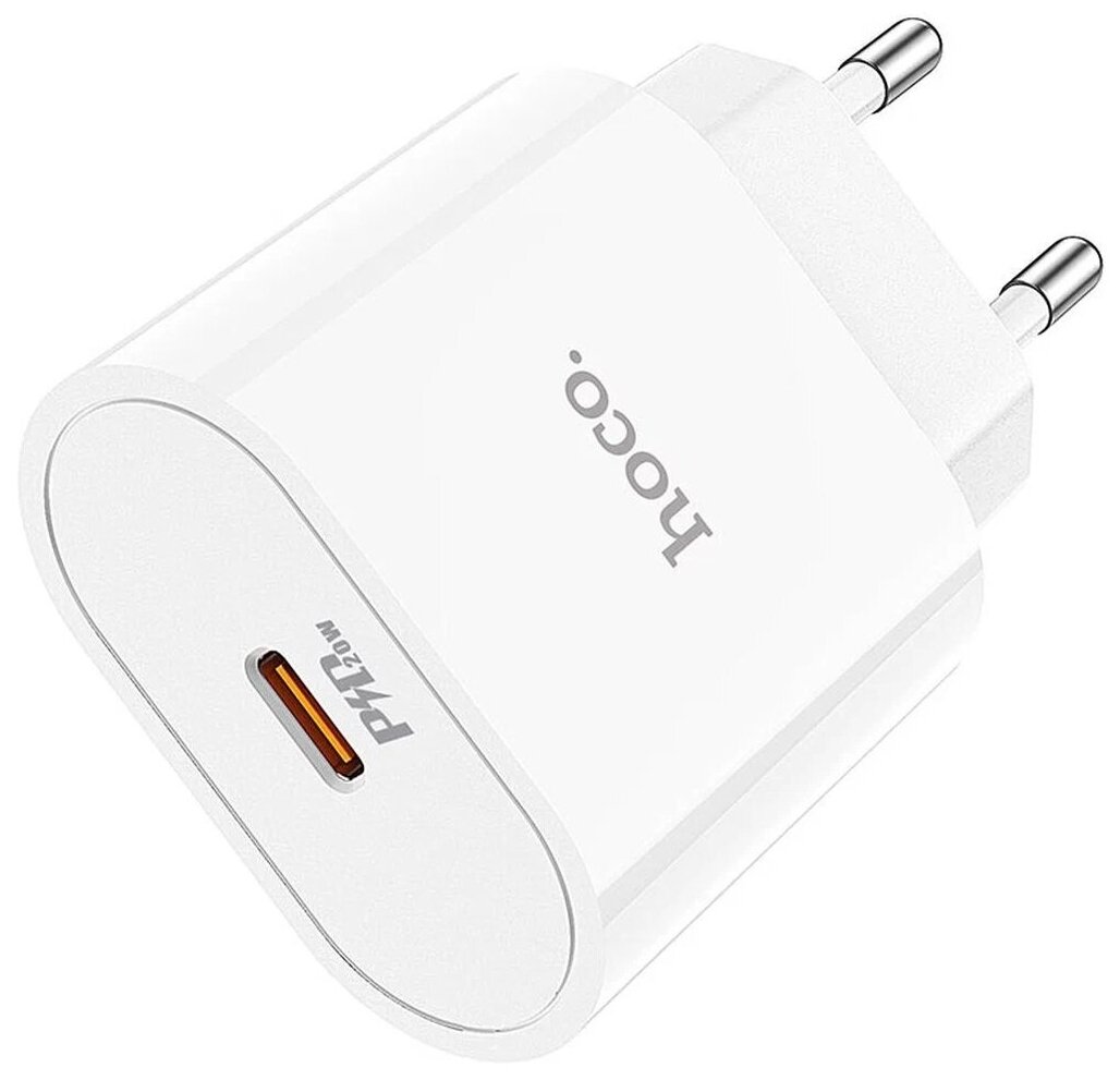 Комплект для зарядки iPhone кабель и блок питания /USB-c Lightning/Hoco c94a/1 метр/белый/передача данных/с поддержкой быстрой зарядки - фотография № 1