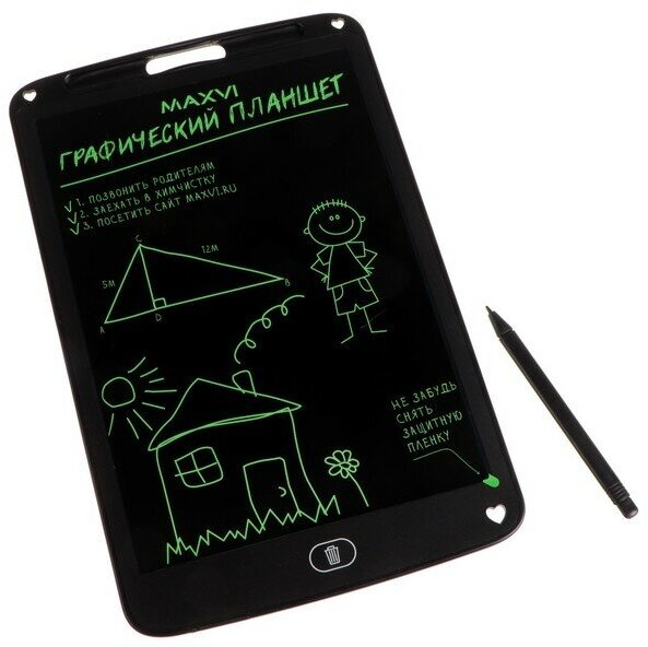 Графический планшет для рисования и заметок LCD Maxvi MGT-03 12” угол 160° CR2016 черный