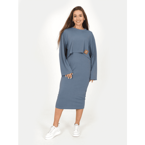 Lovetex.store / Повседневное облегающее платье двойка из лапши со свитшотом оверсайз / розовый / размер 58