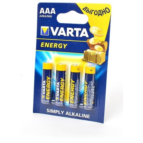 Батарейка алкалиновая Varta Energy, AAA, LR03-4BL, 1.5В, блистер, 4 шт. батарейка алкалиновая varta energy aaa lr03 4bl 1 5в блистер 4 шт 1 шт