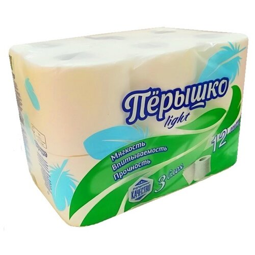 Туалетная бумага Перышко Light 3-х слойная 12 шт. Белая