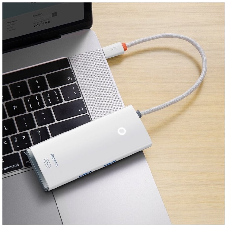 Хаб USB Baseus Lite Series 6-Port Type-C HUB Type-C - HDMI+2xUSB 30+PD+SD/TF White WKQX050102