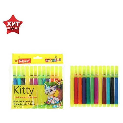 Фломастеры-мини 12 цветов FLAIR CREATIVE, смываемые, европодвес