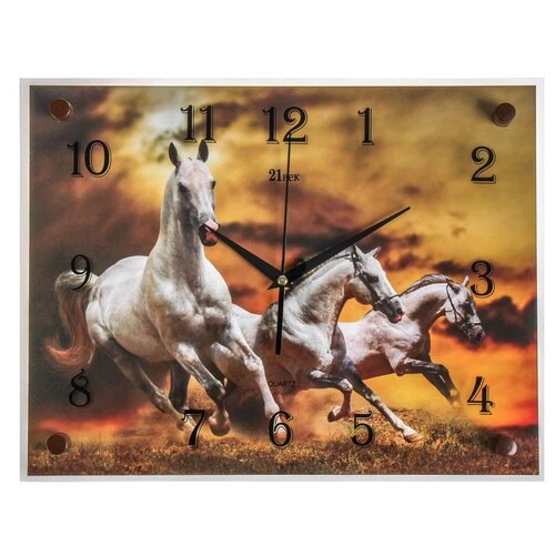 фото Часы настенные прямоугольные "белые лошади", 40х30 см рубин