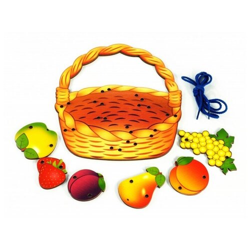 фото Деревянная шнуровка корзина с фруктами 7929 нескучные игры