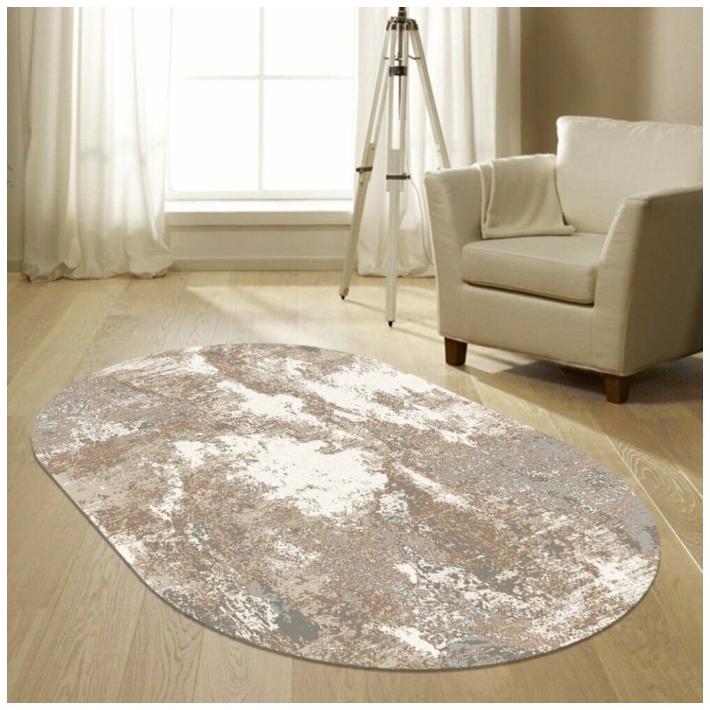 фото Ковер Лакшери овальный для дома, полиэстер + хет-сет на джутовой основе, 2,0 x 4,0 м, гладковорсовый.