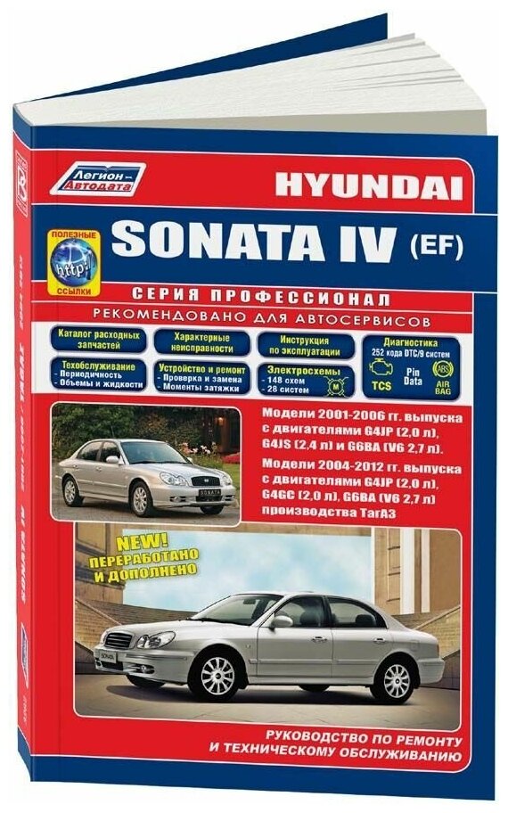 Книга Hyundai Sonata 4 EF 2001-2006, Tagaz 2004-2012 бензин, каталог з/ч, электросхемы. Руководство по ремонту и эксплуатации автомобиля. Профессионал. Легион-Aвтодата