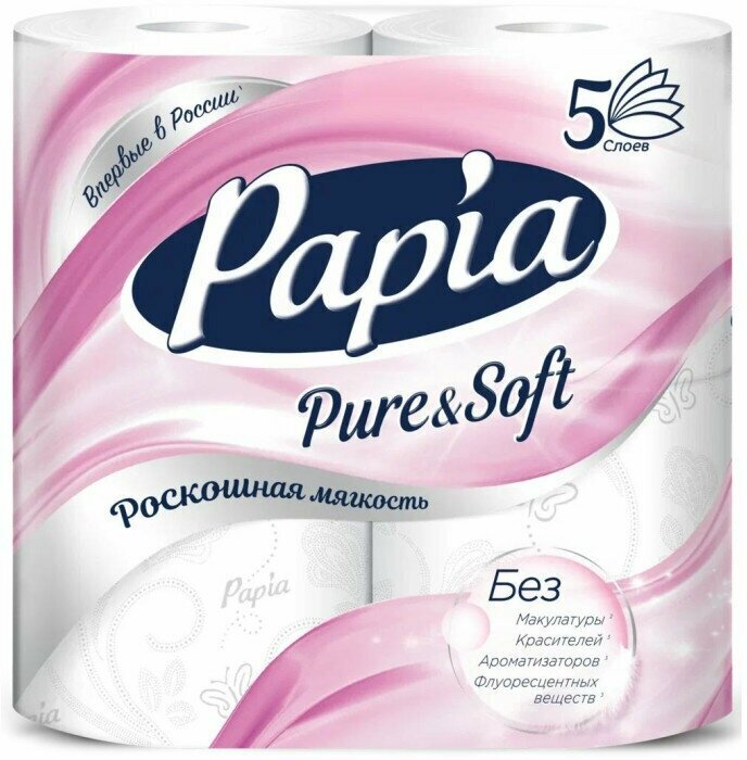 Туалетная бумага Pure & Soft 5 слоев 4 шт.