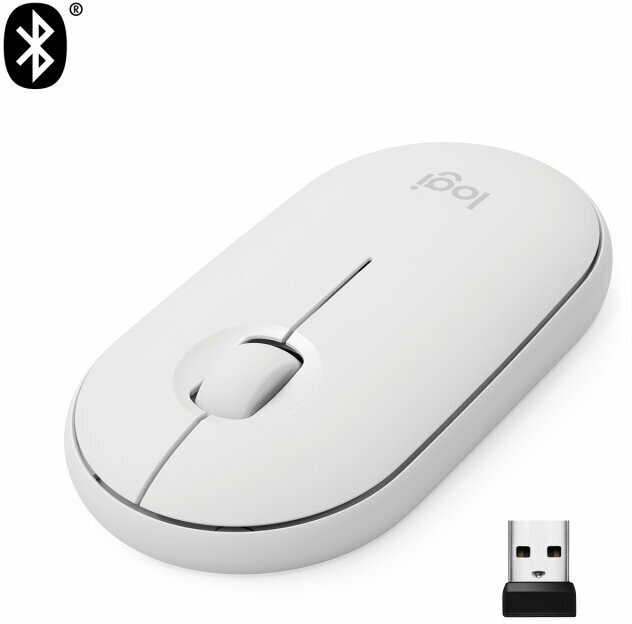 Беспроводная бесшумная мышь Logitech Pebble M350 Wireless Mouse, белый (910-005716)