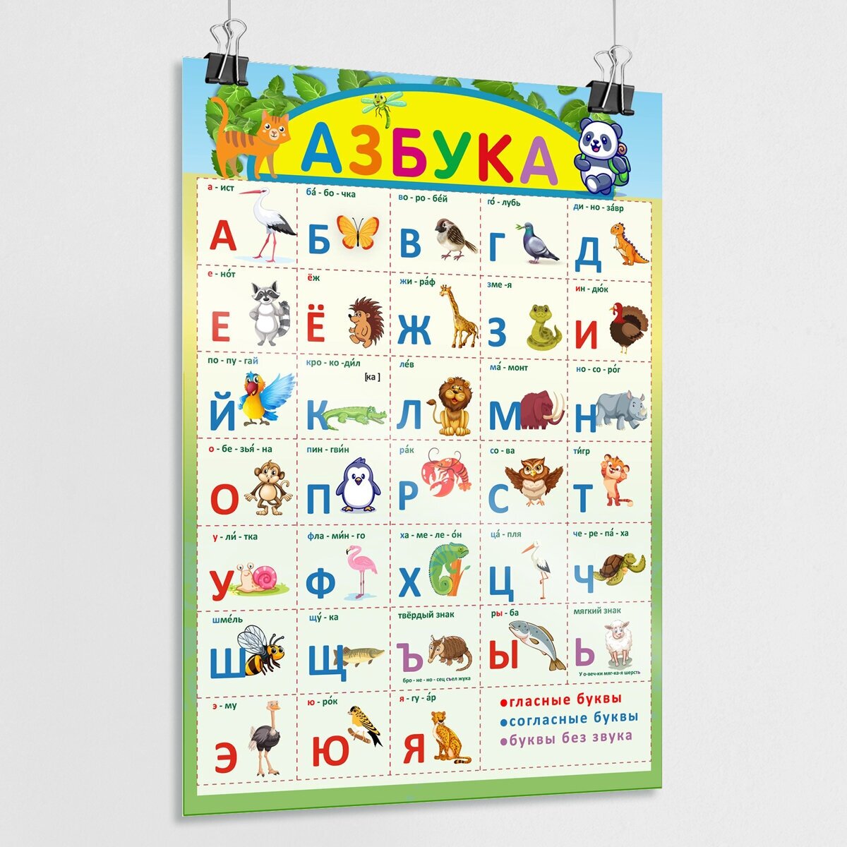 Обучающий плакат "Азбука" для детей / Алфавит для малышей / А-3 (30x42 см.)