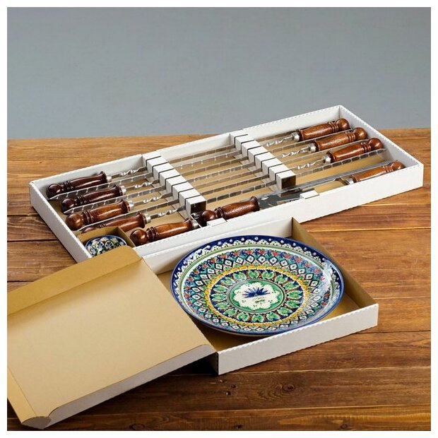Набор подарочный с узбекскими шампурами 50 см "Термез" 12 предметов, в коробке - фотография № 5