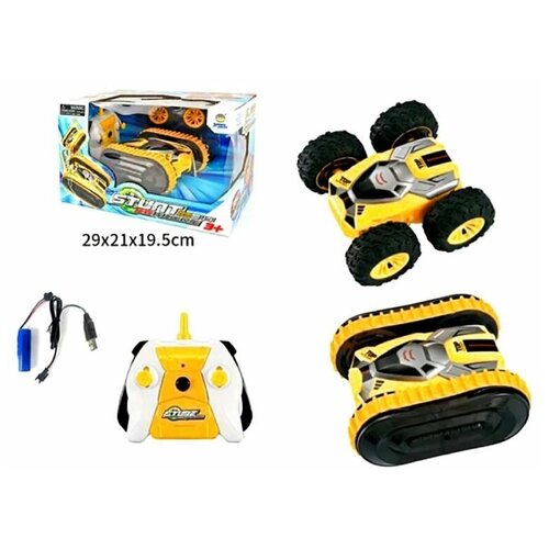 Машинка перевертыш двухсторонняя 2 в 1 радиоуправляемая трюковая желтая