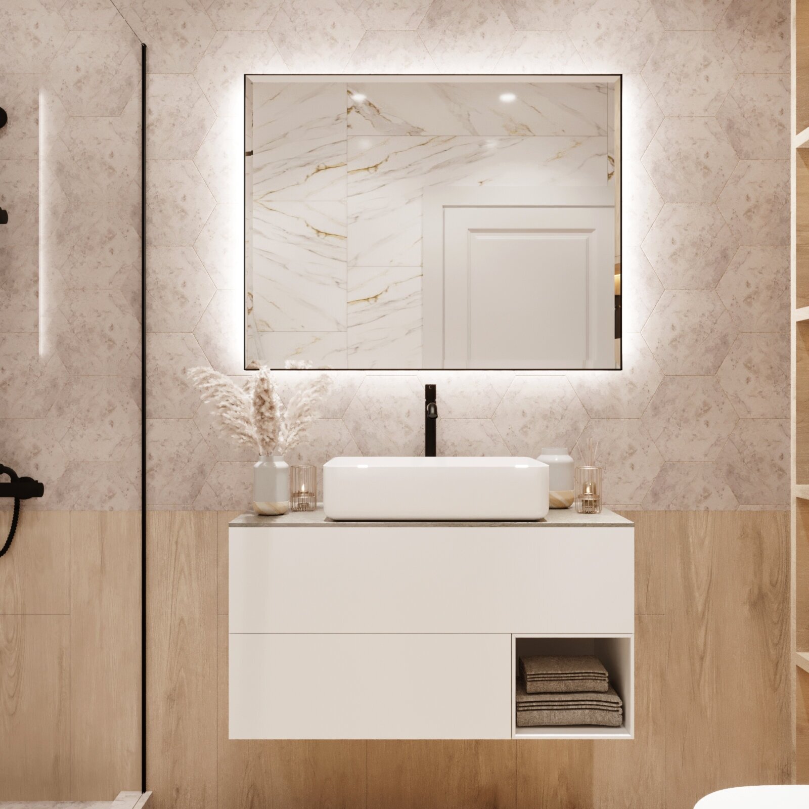 Зеркало для ванной с подсветкой белладжио 80 х 100 см бесконтактный сенсор включения, черный матовый профиль