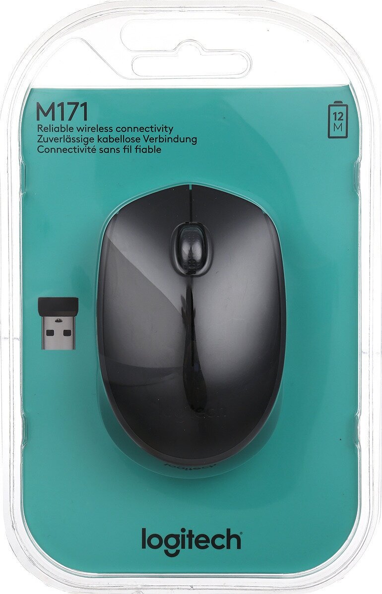 Мышь беспроводная Logitech M171, 1000dpi, Wireless/USB, Черный/Синий 910-004644 - фото №9