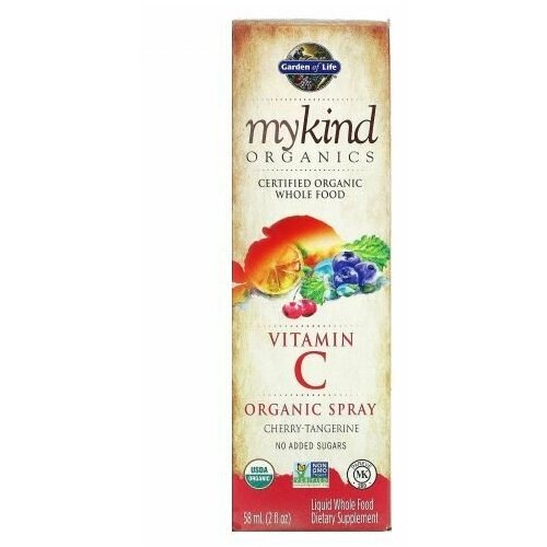 garden of life mykind organics спрей с органическим витамином c вкус апельсина и мандарина 58 мл 2 жидкие унции Garden of Life, Mykind, Витамин C, органический спрей, вкус вишня-мандарин, 58 мл