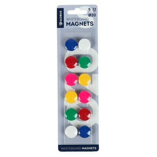 Магниты для досок 20 мм, 12 штук, цветные, в блистере, 1 набор