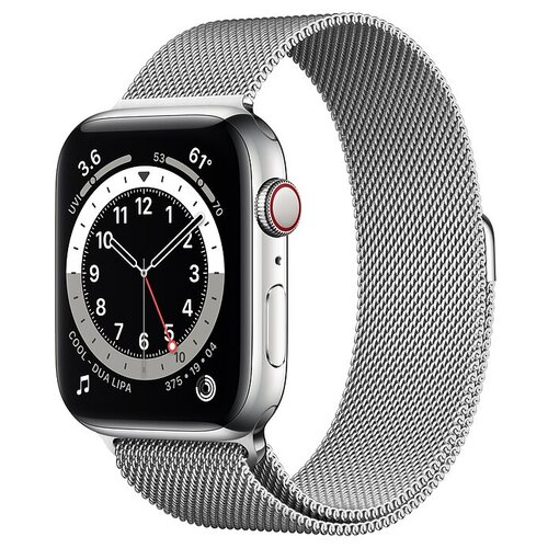 фото Умные часы apple watch series 6 gps + cellular 44мм stainless steel case with milanese loop, серебристый