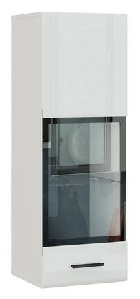 Шкаф пенал, витрина навесной модульный Gloss ТИП 2, Белый глянец, стекло 38х110х35,6 (ШхВхГ)
